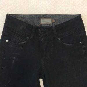 Black denim jeans. Straight leg.